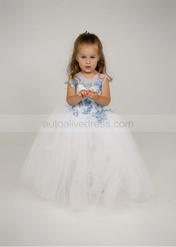 Blue Beaded Lace Tulle Flower Girl Dress